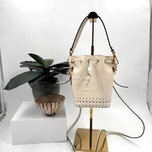 Fendi Ivory Cream Leather Mon Tresor Whipstitch Woven Neut Mini Bucket Bag GHW